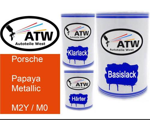Porsche, Papaya Metallic, M2Y / M0: 500ml Lackdose + 500ml Klarlack + 250ml Härter - Set, von ATW Autoteile West.